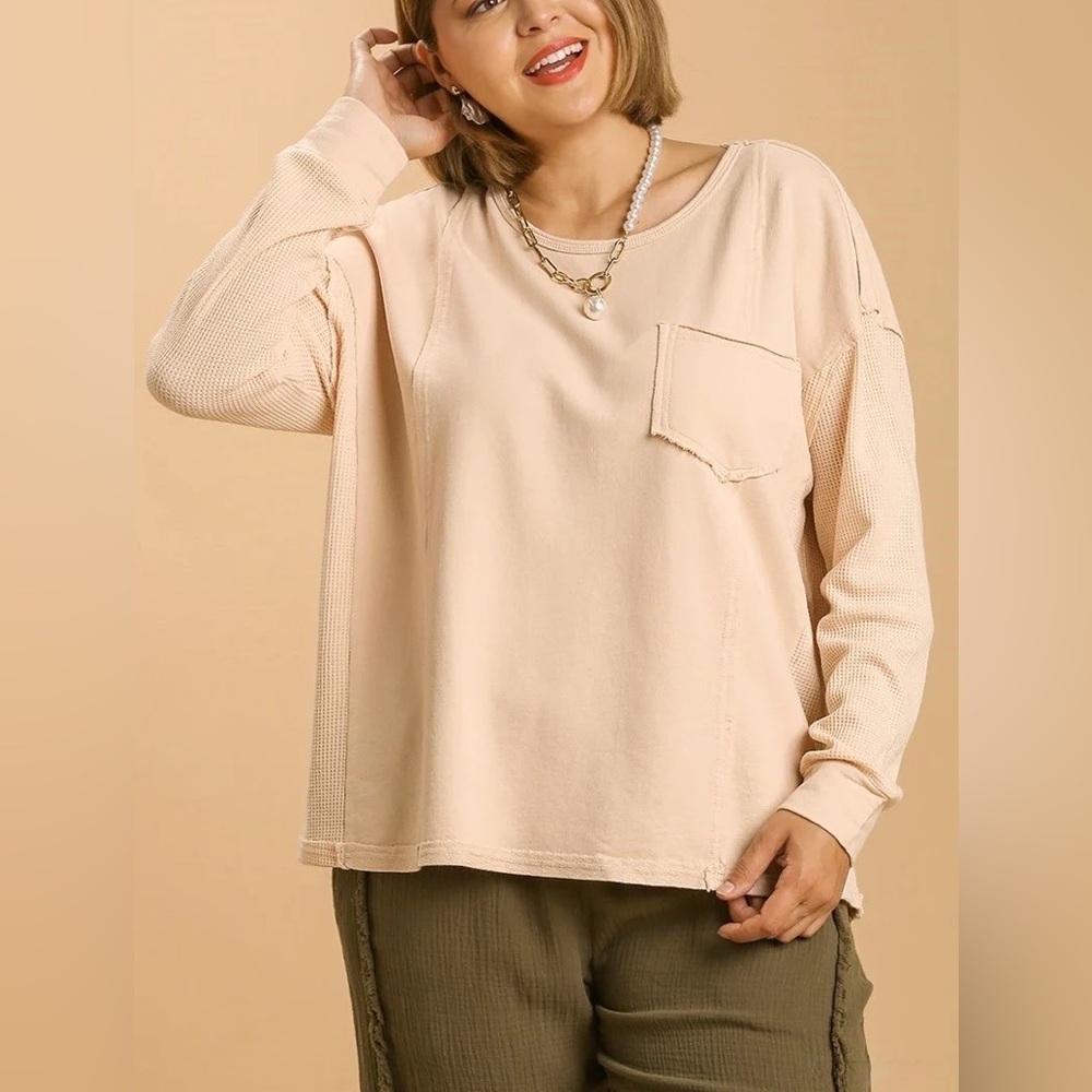 UMGEE Oatmeal Waffle Knit Long Sleeve Top